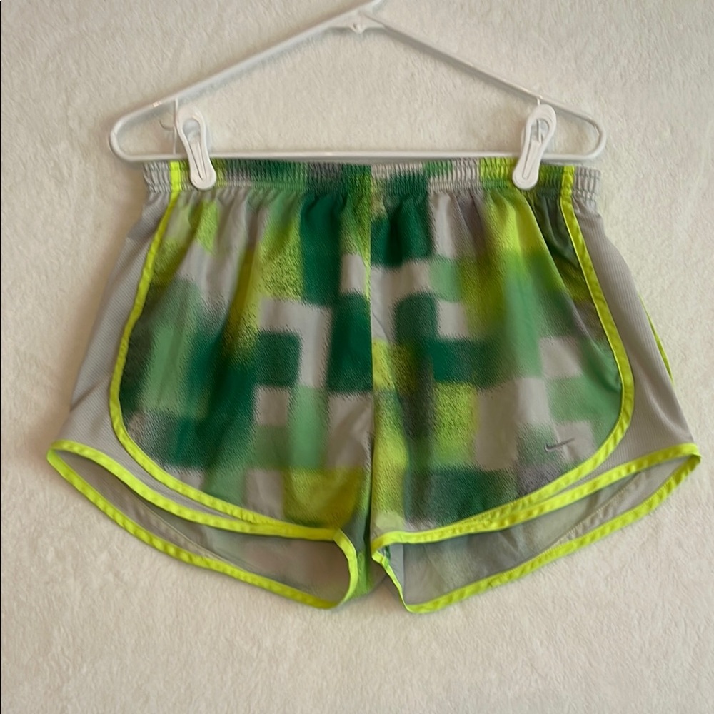 Nike Green and Gray Women’s Running Shorts Lined with Curved Hem SIZE Medium